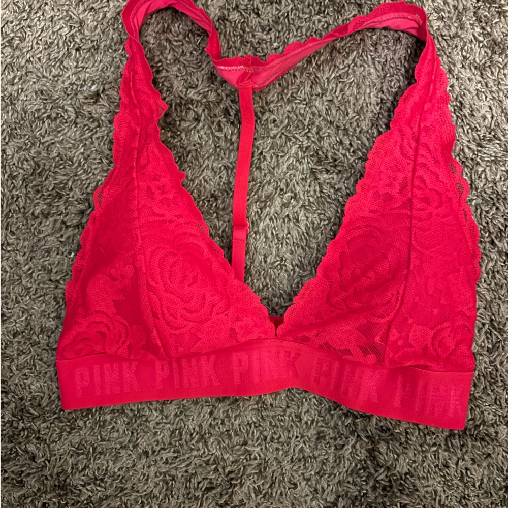 Pink Lace Bralette - Red